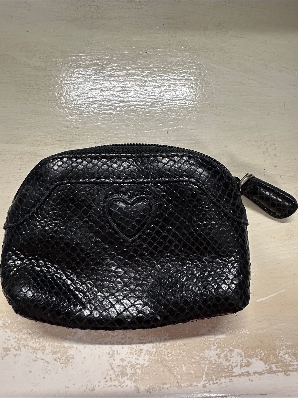 Brighton Black Snake-Embossed Coin Pouch with Leopard Lining